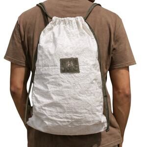 Beba Drawstring Backpack White Woven Sack Bag Minimalist Lightweight Gym Travel